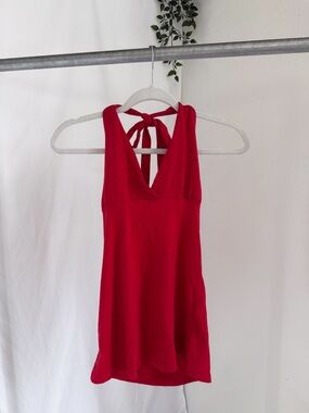 Vintage Red V-Neck Halter Tank Top